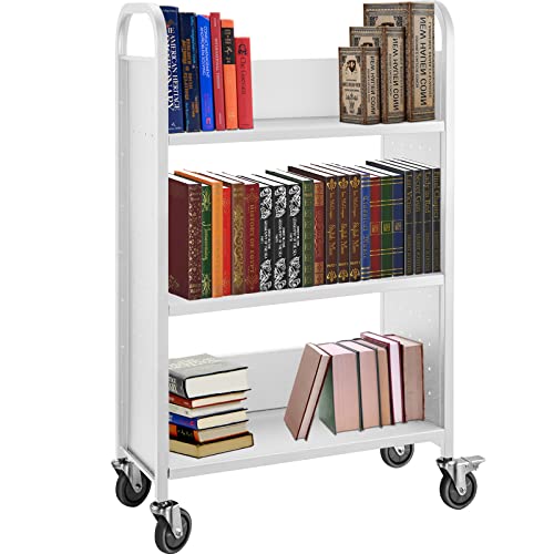 VEVOR Bücherwagen, 90,7 kg, Bibliothekswagen, 76,2 x 35,6 x 124,9 cm, rollbarer Buchwagen, einseitig, L-förmig, Flache Regale mit 10,2 cm feststellbaren Rädern, für Zuhause, Regale, Büro und Schule,