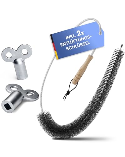 Novuj - Heizkörperbürste 120cm Profi Set [inkl. 2X Heizungsschlüssel] Heizungsbürste mit Gummischutz Ummantelung | Heizkörper Reinigungsbürste zur effektiven Senkung der Heizkosten