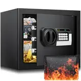 25L Zuhause Safe Tresor Feuerfest mit Feuerfest Wasserdicht Geldtasche, Elektronischer Safe mit Zifferntastatur Herausnehmbares Regal und Alarmanlage, Heimsafeschrank Möbeltresor für Gold Schmuck