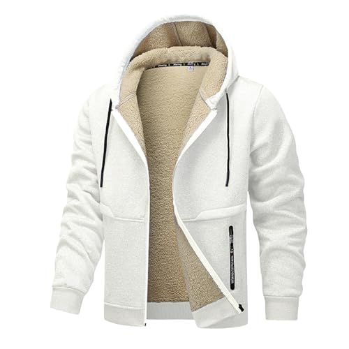 Ruamilyy Winterjacke Herren Gefütterte Jacke mit Kapuze Männer Einfarbiges Mantel mit Reißverschluss Outdoorjacke Wärmend Jacke Mantel Wintermantel