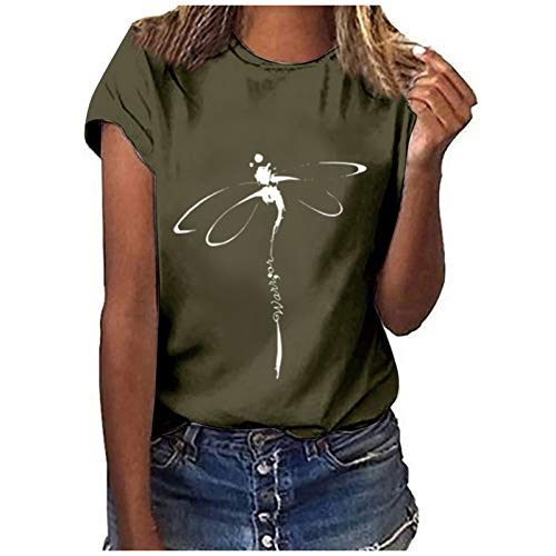 Tshirt Damen RundhalsV-Ausschnitt Shirt Kurzarm/Langarm T-Shirt Baumwolle Bluse Oberteile Tops Bedrucktes Damen T-Shirt T Shirts Damen Sommer Shirt Damen V Ausschnitt GrüN Shirt Oversize Damen Weiß