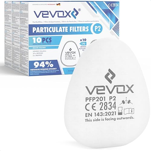 VEVOX® P2 Partikelfilter im 10er Set - Schutz gegen Partikel & Aerosole - 94% Filtrationsleistung bei Partikeln & Aerosolen (0,3μm) - inkl. 2 x Kunstoffretainer - Kompatibel mit VEVOX® #HM5376