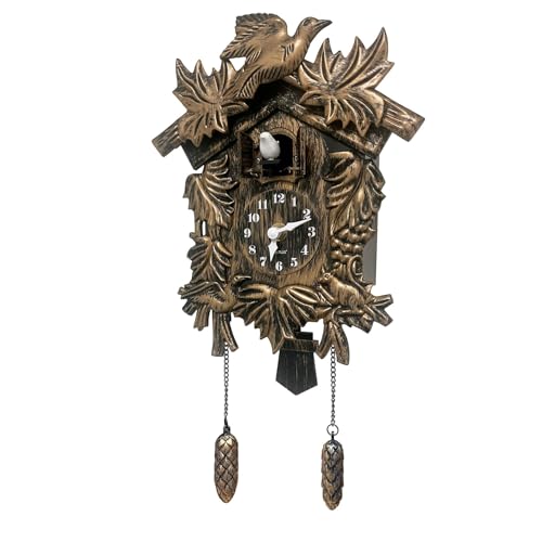 WALPLUS Glockenspiel Braun Vintage kukuks-Uhr Vogelflattern Kuckucksuhr Moderne lautstärkeverstellbare Kuckucksuhren batteriebetriebene Pendel-Cuckoo Clock für Zuhause, Wohnzimmer, Büro, Dekoration