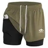 LORSPORTCH Herren Laufshorts 2 in 1 Shorts Gym Athletic Shorts Outdoor Marathon Workout Trainingsshorts Mit Eingebaut Taschen grün XL