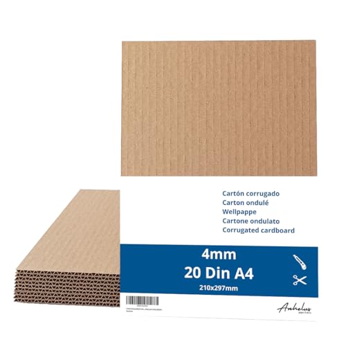 20 Stück braune Wellpappe DIN A4 - Karton 4mm dick (21 x 29,7 cm) - Zum Verpacken und Basteln