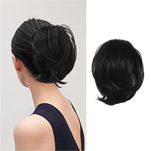 BARSDAR Haarteil Hair Extensions Haarknoten-Pferdeschwanz-Verlängerung,Gerades synthetisches Haarteil, kurzes Pferdeschwanz-Brötchen, Haarschmuck einfach Scrunchie für Frauen 1B# Schwarz.