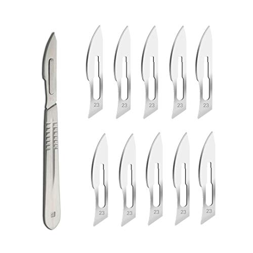 ABMRO Skalpellklingen #23 mit #4 Skalpellgriff – Sterile Einzelklingen-Rasierer für Dermaplaning, Dissektion, Podologie, professionelle Fellpflege, Akneentfernung, Handy-Reparatur