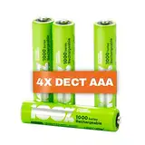 Akku AAA für Telefon, 4 Stück Batterien AAA wiederaufladbar 1,2V, ideal für Panasonic DECT schnurlose Telefone etc., kein Memory-Effekt, geringe Selbstentladung, Ready-to-Use, AAA Akku Phone 800mAh