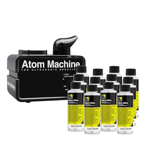 ERRECOM Kit zur Reinigung von Umgebungen, Autoinnenräume und Fahrzeugklimaanlagen, enthält 1 Atom-Machine, Ultraschallvernebler, und 12 Flaschen Atom Ultra 120 ml Reinigungsflüssigkeit