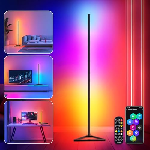 LED Stehlampe,RGBIC Stehlampe Wohnzimmer Dimmbar,140cm Abnehmbar Stehlampe Schwarz,Standleuchte Led mit App,16 Millionen Farben Standleuchte,300 Szenenmodi,Musikmodus & Timing-Funktion Deko Wohnzimmer