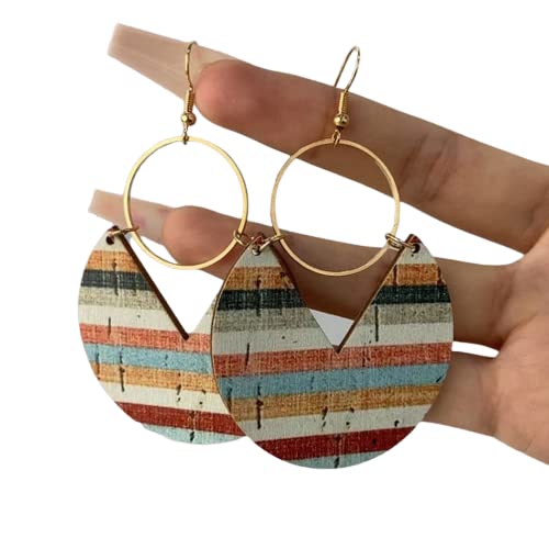 ⊹⊱❁ GESTREIFTE HOLZ SCHEIBEN GROSSE HOLZ OHRRINGE MIT GOLD RING & HAKEN ❁⊰⊹ leichte Tribal Ethno Ohrringe, GOLD und Naturfarben