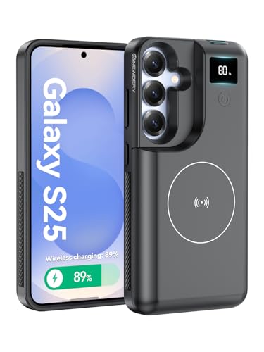 NEWDERY für Samsung Galaxy S25 Akkuhülle 6,2", 8000 mAh Tragbare Powerbank mit Led-Anzeige, Kabelloses Qi-LadegeräT und 20 W USB-C-Schnellladung, Sync-Data UnterstüTzt, Schwarz