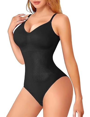 MELARQT Shapewear Damen, Body Shaper, Bodysuit Women, Shapewear Bauchweg, Shaping Miederbody Stark Formend Mit Verstellbaren Schultergurten, Shaping Body Atmungsaktiv, Bodys Bauchweg Damen-2XL/3XL