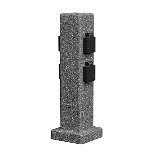 ledscom.de Garten Steckdosensäule POCK für außen, IP44, 4-fach, anthrazit (Stein-Optik), eckig, 40 cm
