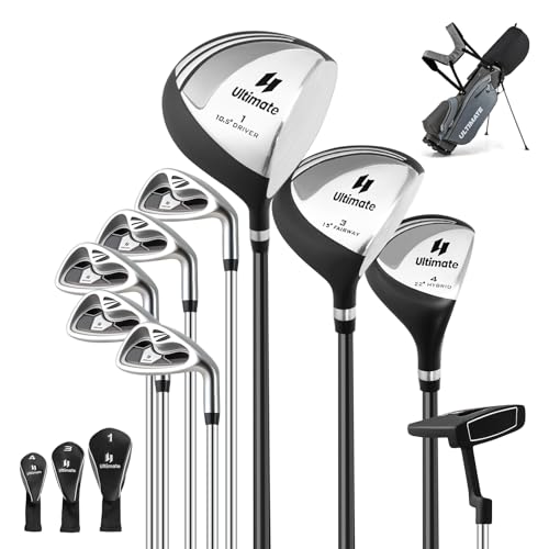 COSTWAY komplettes Herren Golfschläger Set, 9 teilige Golfschlägersätze rechtshändig mit Tasche & Regenhaube, Golfset mit 1 Driver & 3 Fairway & 4 Hybrid & 6/7/ 8/9/ P Eisen & Putter (Grau)