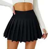 BEINF Damen Plissierte Tennisrock mit Taschen Shorts High Waisted Golfrock Tennis Golf Rock Sport Röcke Ausbildung Laufen Beiläufige Minirock Schwarz L