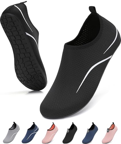 VOLHAL Wasserschuhe Herren Badeschuhe Damen Schwimmschuhe Schnell Trocknend Strandschuhe rutschfeste Aquaschuhe Leicht Surfschuhe für Beach Pool Yoga, Schwarz 39 EU