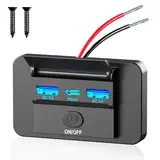 72W 12V USB Steckdose Tafel Wandhalterung, 36W USB C und Dual QC 3.0 18W Auto USB Port Ladebuchse mit Knopfschalter, Wasserdichte 3 USB Multi Port Steckdose DIY 12V Zubehör für Auto Bus kfz Camper LKW