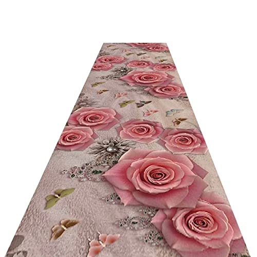 ZIMGOD Läufer Rosa Flurläufer, Romantische Teppichläufer - 3D-Rosenblumenmuster, Liebeshotel/Hochzeitsort/Korridor-Gang-Teppich, Size : 90CM X 300CM (3FT X 10FT)