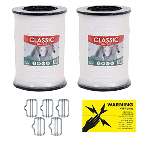 VOSS.farming Weidezaunband 40mm Classic 8 x 0,16 NIRO, weiß, Weidezaun und Elektrozaun Band, Elektroband, Pferdezaun, Pferdeband, Ponyzaun, Sparset (400 m)