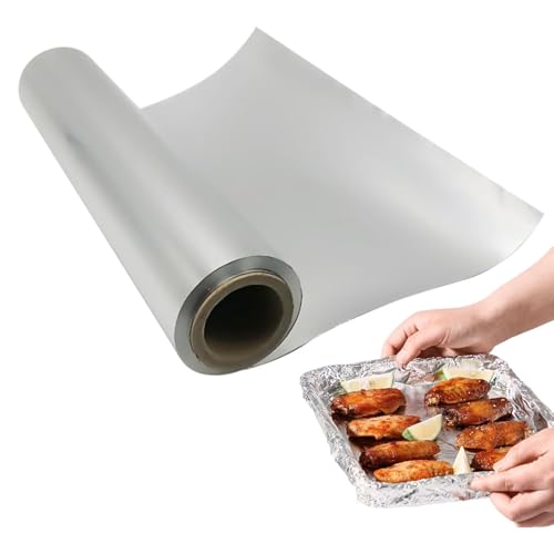 Alufolie Grillfolie,Frischhaltefolie,BBQ Folie,Extrabreite Alufolie, 60M x 30CM Backen von Alufolie,Alufolie Nachfüllrolle für Catering, Verpacken, Backen, Kochen,Grillen, Zuhause, Küche