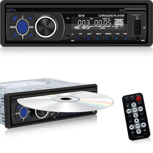 1Din Autoradio CD Player - Radio Mit Cd Player mit Bluetooth Freisprechfunktion - Audio Empfänger mit AM/FM Radio - DVD/USB/SD Karten/AUX Anschluss + Fernbedienung