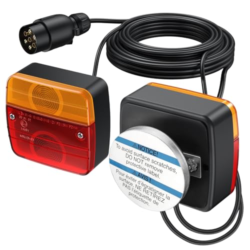 Rückleuchten Set Rücklicht mit Magneten Justech PKW Anhänger Komplett 2x Anhängerbeleuchtung 7,5m Kabel 7-poliger Stecker 5 Funktionen Kennzeichenleuchte Rückfahrlicht mit E11 für Wohnwagen KFZ PKW