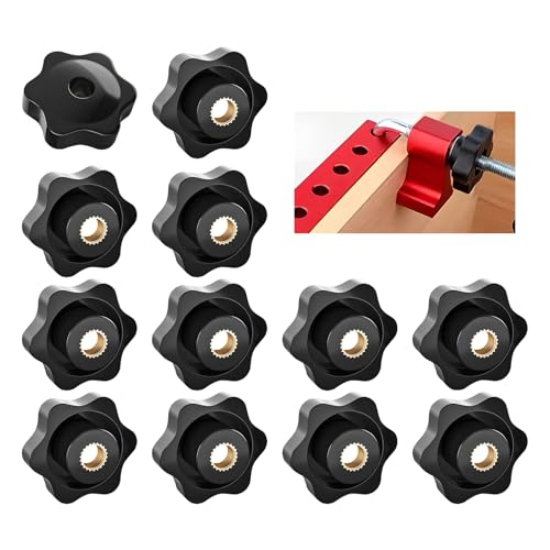 12 Stück Sterngriffmutter M6, Sternform Kopf Klemmmutter Flügelmutter M6, Rändelschraube Äußerer Durchmesser 32mm Schwarz Innengewinde Messing, Sterngriff Für Möbel, Mechanische, Werkzeugmaschinen