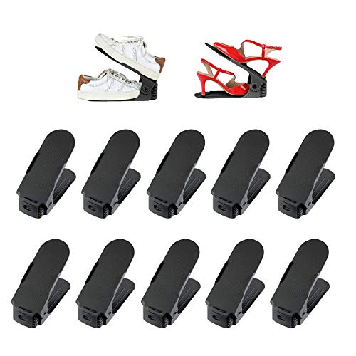 DEULINE 10 x verstellbarer Schuhschlitz Schuhregal Schuhstapler schuhaufbewahrung Schuhorganizer Schuhhalter Farbe: Schwarz 521117