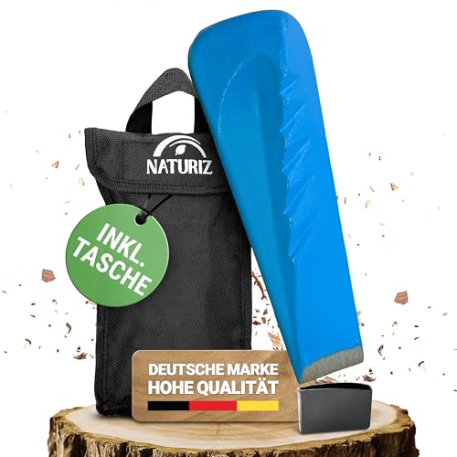 NATURIZ® Profi Spaltkeil für Holz 2,3kg inkl.Tasche & Schutzkappe - extra scharfer Drehspaltkeil für sicheres und leichtes Holz spalten, Blau