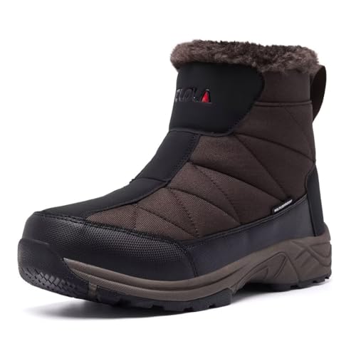 TLOLA Winterschuhe Herren Wasserdicht Warm Gefüttert Schneestiefel Rutschfest Winterstiefel Herren Wanderschuhe Trekkingschuhe Arbeiten Ski Angeln Outdoor Schuhe Herren (Braun EU 43)