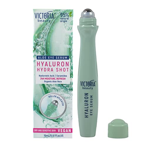 Victoria Beauty Hyaluron Augen Roll On kühlend, Augenserum gegen Falten und Augenringe, Augenroller mit Hyaluronsäure, Bio Aloe Vera, Ceramide und Niacanimide, Anti Aging Augenreme, Augenpflege, 15ml