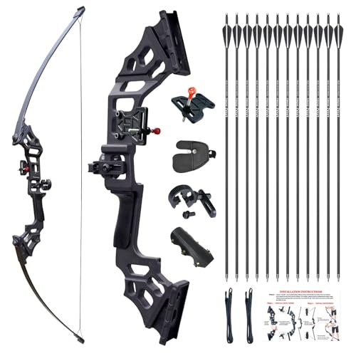 Tongtu Pfeil und Bogen Jagd Erwachsene 30-40 Lbs Recurvebogen Set AnfäNger mit 12 StüCk Mixed-Carbon Pfeile Longbow Kit für Die Jagdpraxis Outdoor-Sportarten(30 Lbs)