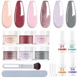 EODCI Dipping Powder Nails Set, 12Pcs Dip Pulver Nagel Starter Kit 6 Farben Rosa French Nagelpuder Set mit Aktivator Base Top Coat für Nails Art Maniküre DIY Salon