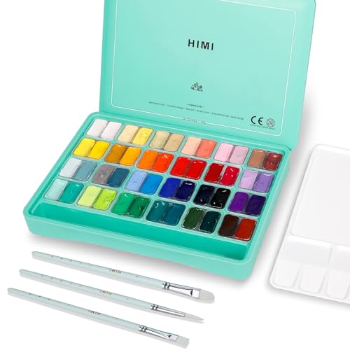 ABEIER HIMI Gouache Farben Set, 48 Farben x 12 ml, einzigartiges Geleebecher-Design mit 3 Malpinseln und einer Palette in einer Tragetasche, perfekt für Künstler, Studenten, Aquarellmalerei