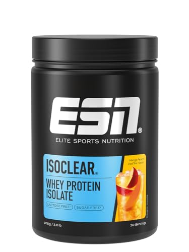 ESN ISOCLEAR Whey Isolate Protein Pulver, Mango Peach Iced Tea, 908 g, Proteinlimo mit fruchtig leckerem Geschmack, clear Whey, geprüfte Qualität - made in Germany