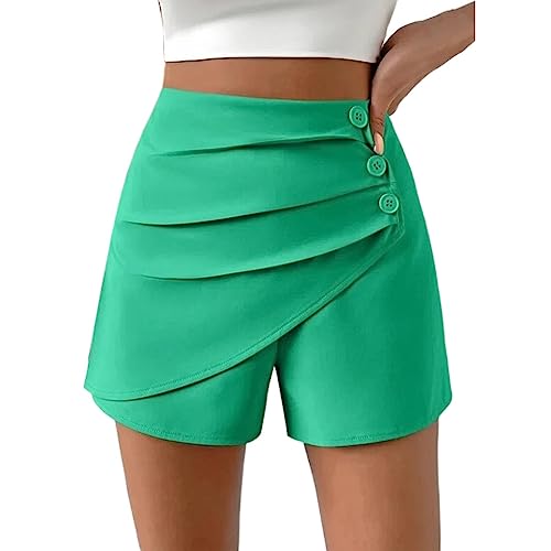 Taillierte Damen-Shorts, hohe Taille, 2-in-1-Lauf-Shorts, hohe Taille, Sommer, Strand, Urlaub, Outdoor-Shorts, Leinenshorts, bequeme Shorts, Coords, Shortssummer, grün, XL