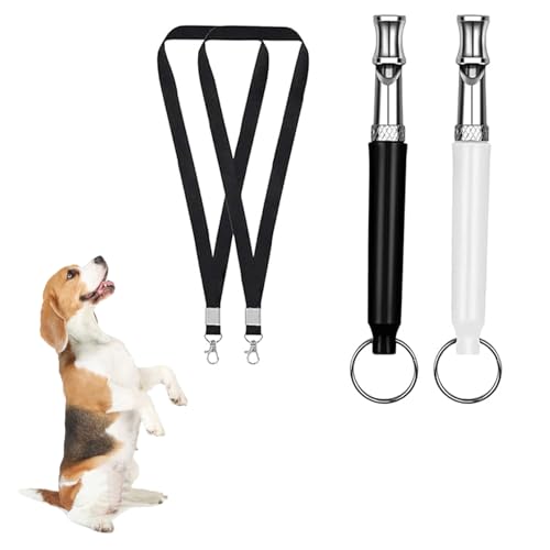 Uzndq 2 Pcs Hundepfeife Rütter Rückruf,Hundepfeife,Hundepfeife Hochfrequenz Lautlos,Adjustable Bellen,Ultraschall Rückruf Hundepfeifen(Schwarz Und Weiß)(Kostenloses Schlüsselband)