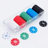 KAYSENSUK 100 Stück Casino Pokerchips, Spielchips Wertmarken Karten Chips Box Pfandmarken Roulette Spiel Bingo Chips mit Wert Blackjack Set für Counting Marker Poker Chips Roulette Casino Pokerset