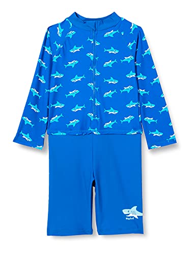 Playshoes Unisex Kinder UV-Schutz Einteiler Badeanzug Schwimmanzug Badebekleidung, Hai Langarm, 74/80