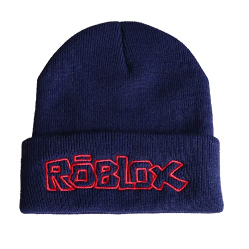 MAJEQZGY Roblox Beanie Strohmütze Strickmütze Roblox Winter Beanie Mützen Weiche Skimütze Wollmütze Geschenk für Kinder im Alter von Jugendliche (DE/NL/SE/PL, Alphanumerisch, L, Marineblau)