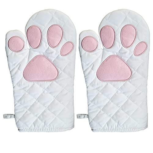 Ofenhandschuhe mit Katzenpfoten-Design, hitzebeständige Ofenhandschuhe, Baumwollhandschuhe für Küche, Backen, Kochen, Grillen, 1 Paar lustiger Ofenhandschuh (weiß)