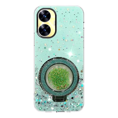 Rnrieyta Miagon Treibsand Ständer Hülle Glitzer für Realme C55,Cute Dünn Crystal Schutzhülle Weiches Bling Transparent Case Bumper mit Flüssig Halter Kickständer