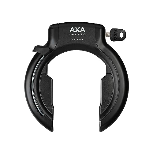 AXA Imenso Large Retractable, Fahrrad Rahmenschloss, Schlüssel ist Abziehbar, 75 mm Breite Öffnung, Sicherheitsstufe 12, Kombinierbar mit Einsteckkette, Schwarz
