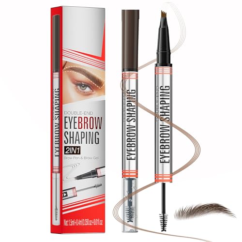 Microblading Augenbrauenstift, 2-in-1 Brow Pen und Versiegelndes Brow Gel, Augenbrauen Make-up für haarähnliche Brauen, Dunkelbraun, eyebrow pencil mit Pinselspitze (Dark brown)