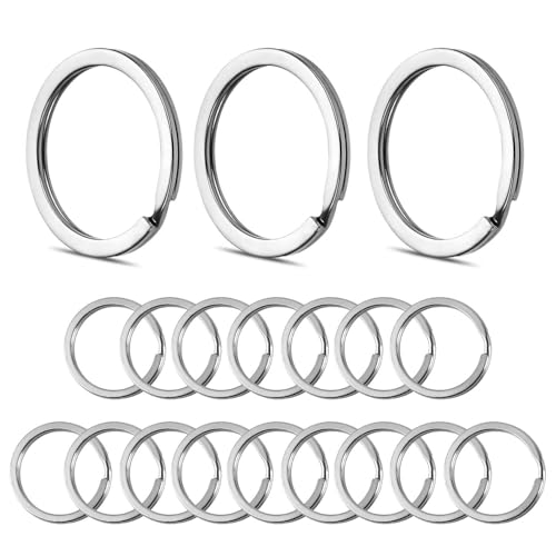 WUGAUWOR 50 Stück Schlüsselanhänger Ringe, 30mm Edelstahl Schlüsselring, Sichere Flache Design Schlüsselringe für Schlüssel, Tauchausrüstung & DIY Handwerk - Großpackung für Haus, Büro, Auto
