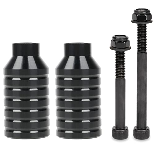 Scooter pegs - 2 stück Pro Stunt Scooter Pegs Rainbow Schward mit 12.9 Stufe Achse und Befestigungsmutter | Aluminium PRO-Roller-PEG | 5050s Grinds (Black)