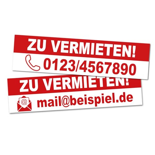 Finest Folia Personalisierbarer Werbesticker Aufkleber Sticker für Wohnungen Garagen Autos Boote Häuser Folie selbstklebend wetterfest (Zu vermieten)