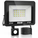 JESLED LED Strahler mit Bewegungsmelder, 20W 2200LM Superhell Strahler Außen, 6000K Kaltweiß Außenstrahler, IP66 Wasserdicht Scheinwerfer für Garten, Innenhöfe, Garage, Haus