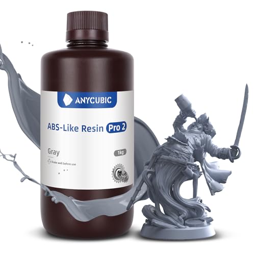 ANYCUBIC ABS-Like Resin Pro 2 3D Drucker Resin mit erhöhter Festigkeit und Zähigkeit, Geringe Schrumpfung, Hochpräzises 405 nm UV-härtendes Harz für allen LCD/DLP/SLA Resin 3D Druckern, Grau 1kg